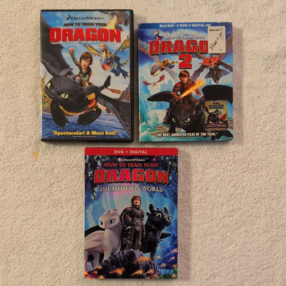3 DVD Lot: HOW TO TRAIN YOUR DRAGON Trilogy (Parts 1, 2 & HIDDEN WORLD)